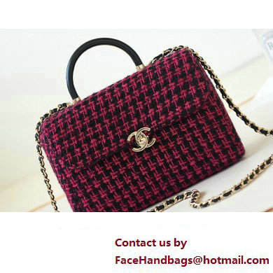 Chanel Wool Tweed & Gold-Tone Metal Small box Bag AS4470 Fuchsia & Black 2023